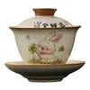 Tazón con Tapa de Kiln Ru Beige Sicai Tazón de Té de Ruptura Única No Caliente Juego de Té Kung Fu de Gama Alta Tamaño Grande Pequeño Taza con Tapa de Cerámica