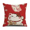 Atmósfera de Taberna Flor de Cerezo Decorativo Gato Lucate Funda de Cojín Almohada Sala de Estar Sofá Almohada Estampada Festiva Roja