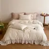 Juego de Cuatro Piezas de Algodón y Lino con Volantes Corazón Francés Clase A Estilo Ins Coreano Disponible en las Cuatro Estaciones Transpirable Ropa de Cama para Habitación Femenina