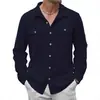 Camisas para Hombre de Algodón y Lino de Manga Larga con Doble Bolsillo, Estilo Japonés, Moda Casual para Vacaciones, Nuevas Europeas y Americanas Transfronterizas de Aliexpress