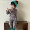 Beixinan Conjunto de Ropa de Casa Otoño/Invierno para Niños, Cómodo Terciopelo 300G Espesado Algodón Puro Camisa y Pantalones, Ropa Interior Térmica Clase A