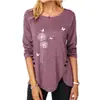 Camiseta de mujer con estampado, cuello redondo, manga larga, botones irregulares, talla grande, nueva, comercio exterior europeo y americano, transfronteriza, Amazon 2020