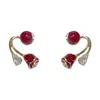 Novedad Otoño e Invierno Moda Dulce y Versátil Pendientes de Flor Rosa Roja con un Diseño Único y Sencillo
