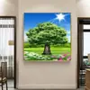 Pintura Decorativa de Árbol Grande Minimalista Verde para Sala de Estar, Arte de Pared Moderno Sencillo para Sala de Estar, Comedor, Entrada, Mural Creativo de Bosque