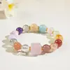 Pulsera de Cristal Súper Siete de Piedra Natural para Niñas, Pulsera de Cuentas de Azúcar Arcoíris Multitesoro Flor de Durazno para Transferencia de Fortuna de Gama Alta