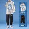 Primavera e outono dos homens T-shirt de manga comprida casual terno esportivo moda moda marca de nicho design combinando estilo de Hong Kong tornozelo amarrado calças