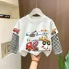 Ropa para niños, camiseta de manga larga para niños, estilo primavera/otoño, algodón puro, elegante, diseño de dos piezas, estampado de dibujos animados, camiseta interior