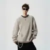 Suéter de Punto Redondo Tejido a Mano con Bloques de Color Americano Retro para Hombre Otoño Invierno Peso Pesado Casual Holgado Cálido Versátil