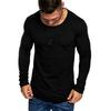 Camiseta para hombre, otoño e invierno 2020, nueva venta al por mayor transfronteriza, talla europea, color sólido, cremallera, costura, cuello redondo, camiseta de manga larga para hombre
