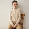 Nuevo suéter de cachemira para otoño e invierno para mujer, cuello alto con media cremallera, suéter base de punto trenzado grueso holgado, top de punto