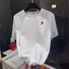 Camiseta de Manga Corta de Alta Gama para Hombre y Mujer 2024 Nueva Moda Bordado de Rosa Cuello Redondo Top para Pareja