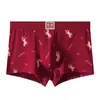 Ropa interior roja para hombre para el Año del Caballo, Calzoncillos tipo bóxer rojos para celebración de boda, Ropa interior estampada de algodón puro, Venta al por mayor de una pieza