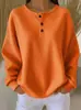 Blusa casual feminina estilo europeu e americano, malha waffle, gola Henley, corte solto, ombros caídos, manga longa, moda feminina transfronteiriça