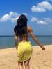 Blogger de fábrica fuente bikini amarillo claro floral conjunto de tres piezas de red roja pequeño fresco traje de baño de vacaciones para mujer