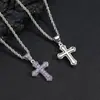 Colar Personalizado Europeu e Americano de Cruz de Zircônia Colorida para Homens, Pingente de Cruz de Zircônia Totalmente Cravejado Hip-Hop, Joias de Colar Transfronteiriças para Mulheres, Versátil