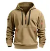 Moletom com capuz e zíper masculino para primavera e outono, em estoque, com múltiplos bolsos, estilo pullover, com cordões, jaqueta casual esportiva