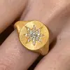 Anillo Popular de Estrella de Ocho Puntas Cepillado de Xiaohongshu Anillo de Estrella de Seis Puntas Brillante Estilo Vintage de Mediados de Siglo