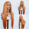 Peruca com Lace Frontal 13*4 Crochê à Mão, Cabelo Liso Laranja, Cosplay Lolita, Peruca de Fibra Sintética com Repartição Livre