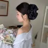 Puff perolado extra grande para afinar o rosto, elástico de cabelo plissado, presilha tipo garra de tubarão, presilha de coque de cabelo da moda, acessório de cabelo feminino
