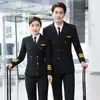 Capitão China Mesmo Estilo Escola de Aviação Piloto Hotel Roupas de Trabalho Terno Profissional Mesmo Estilo Uniforme de Primavera e Outono para Homens e Mulheres