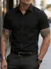 Comércio exterior transfronteiriço europeu e americano verão casual nova camisa de manga curta gola de lapela, cardigã esportivo casual de cor sólida elástico