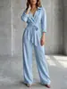 Macacão casual de moda novo, estilo europeu e americano, cor sólida, gola V, manga longa, perna larga, solto, feminino, 2026, transfronteiriço