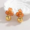 Pendientes Florales Estéreo de Acero Inoxidable Transfronterizos Lujo Accesible Estilo Ins de Gama Alta Nicho Lujo Accesible de Gama Alta Pendientes de Otoño e Invierno