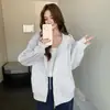 Sudadera con capucha 133 para mujer, nuevo estilo de otoño, prenda exterior versátil, corte holgado y relajado estilo coreano, cárdigan con forro polar para otoño e invierno