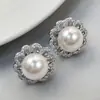 Pendientes de perlas de vidrio inteligente con diseño de flor hueca, pendientes de moda de lujo con micro incrustaciones de circonita, pendientes con pasador de plata s925