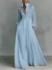 2026 Novo Estilo Transfronteiriço Elegante Afunilado na Cintura Emagrecedor Manga Longa Plissado Longo Vestido de Férias Vestido Branco Francês