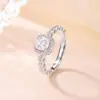 Anillo Yiluyin de Plata de Ley S925 Cubo de Azúcar Pequeño Espiga de Trigo Moissanita para Mujer, Diseño de Lujo Ligero de Nicho, Anillo Versátil para el Día a Día