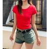 Camiseta Básica Simples de Gola U com Manga Curta e Ombro Normal para Mulheres, Nova Slim-Fit Curta para o Verão 2025