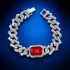 Hip-Hop Europeu e Americano 15mm 4 Peças Joias de Pedras Preciosas Coloridas Corrente Cubana Cheia de Diamantes Colar Hip-Hop Moderno Personalizado