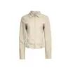 Chaqueta de Cuero PU con Diseño de Empalme Desconstruido Estilo Retro Americano para Mujer, Nuevo Estilo Otoño, Chaqueta Corta Harrington Biker