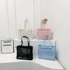 2025 Bolsa Tote Transparente Costurada Moda Bonita Grande Capacidade Ombro Mão Bolsa de Compras Popular Laço de Fita Este Ano