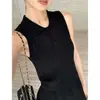 Colete Tricotado Casual Estilo Coreano College com Gola Polo para Mulheres, Primavera e Outono, Suave e Elegante, Top Colete Sem Mangas Emagrecedor, Moderno