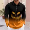 Impresión Digital 3D Murciélago de Halloween Cabeza de Calabaza Camisa Polo Clásica para Hombre Cuello Campana Casual Cómoda Otoño Invierno Manga Larga