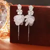 Pendientes Florales Estilo Vacaciones, como de Hada, con un Toque de Lujo, Pendientes Largos de Borlas de Moda para Mujer que Hacen que el Rostro Parezca Más Delgado y Añaden un Toque Dulce