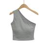 Estilo Luxúria Pura Garota Sexy Top Estilo Ocidental de Ombro Único Inclinado Sexy para Mulheres 2025 Look Emagrecedor com Bojos Colete Sem Mangas