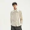 Camisa de manga larga a rayas de diseño nicho retro americano para hombre, camisa versátil informal de otoño de corte holgado para hombre