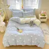 Juego Auténtico Fresco de Cuatro Piezas Algodón Puro Algodón Lavado Sábana Funda de Edredón para Dormitorio Estudiantil Juego de Cama de Tres Piezas para Dormitorio