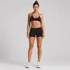 Conjunto de ropa deportiva transfronterizo con hermoso sujetador deportivo de cuello halter en la espalda, conjunto de shorts de running, entrenamiento, yoga de secado rápido con sensación de piel para mujer