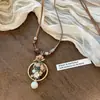 Colar Pingente Anel Longo Assimétrico Retrô Estilo Étnico Feminino Corrente de Suéter Ajustável com Gola Halter Acessórios de Alto Padrão