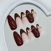 Diseño de Moño Estilo Francés Rayas Rojas y Doradas Retro, Elegante y Realza el Cutis, Estilo Europeo y Americano, Uñas Portátiles Desmontables, 24 Piezas