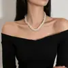 Versátil Collar de Gipsófila de Perlas de Apilamiento Multicapa para Mujer Cadena de Clavícula de Perlas de Tacto de Alta Gama Cadena de Suéter con Decoración de Apilamiento