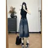 Shorts de Mezclilla Desgastados Deshilachados Estilo Retro Americano para Mujer, Verano Cintura Alta Adelgazantes Rectos Pierna Ancha Hasta el Suelo Cropped