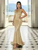 Vestido de malha com lantejoulas e strass, decote V, customizado 2026 Europeu e Americano, elegante vestido de noite bodycon que afina a cintura