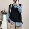 Talla Grande Transfronterizo 2025 Otoño e Invierno Nuevo Cuello en V Abertura Lateral Algodón Chaleco Tops de Mujer Chaleco de Punto Versátil Chaleco