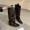 Botas estilo retro con plataforma para mujer, colección otoño 2026, punta cuadrada, botas altas elegantes, caña media a alta, botas de montar