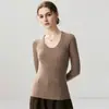 Suéter de Punto Fino de Lana y Cachemira para Mujer, temporada Otoño e Invierno, Calibre 12, Cuello en U, Manga Larga, Ajustado, Prenda Base